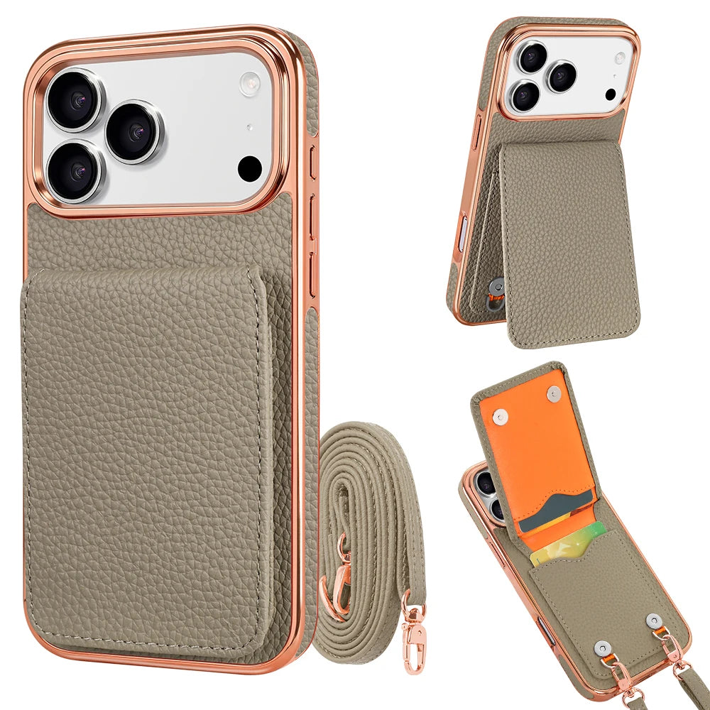 Leather Crossbody Wallet Case with Detachable Shoulder Strap for iPhone 18 Series
