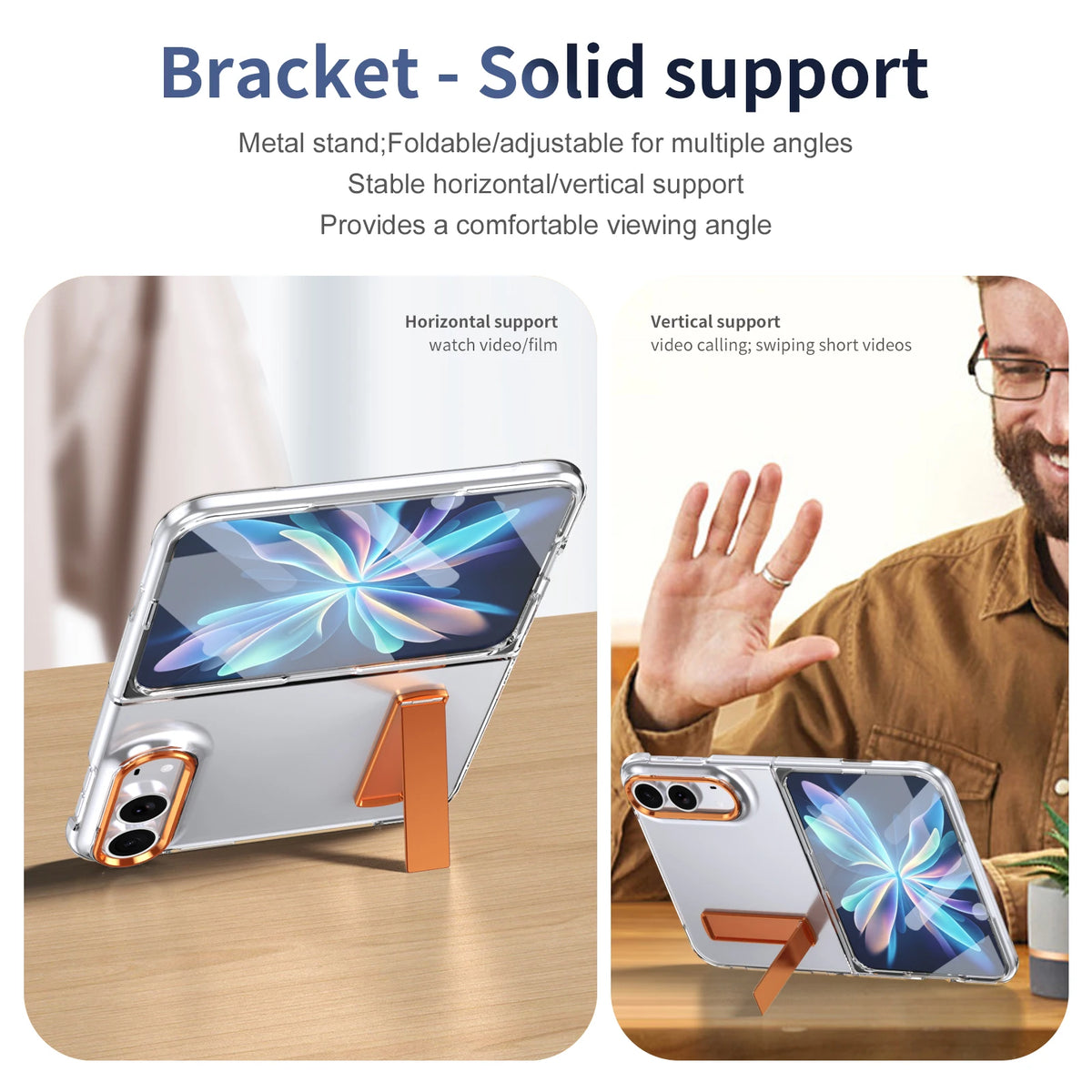 Transparent Kickstand Case with Tempered Glass Screen Protector for iPhone Duo