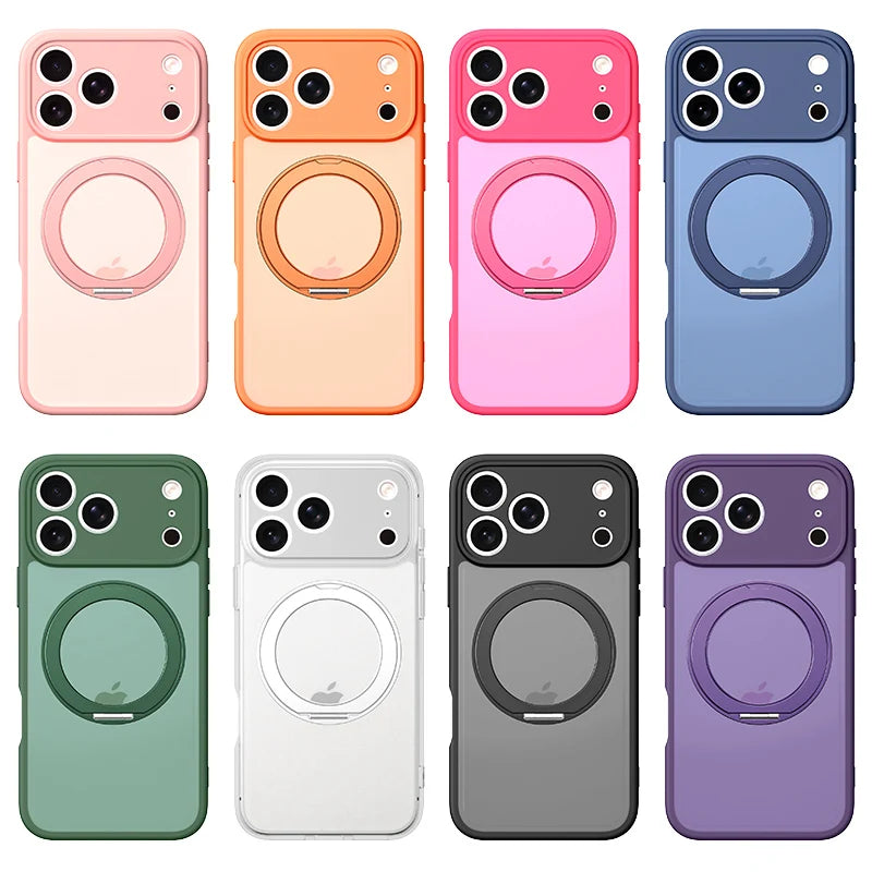 Translucent MagSafe Case with 360° Rotating Ring Stand for iPhone 17 Series