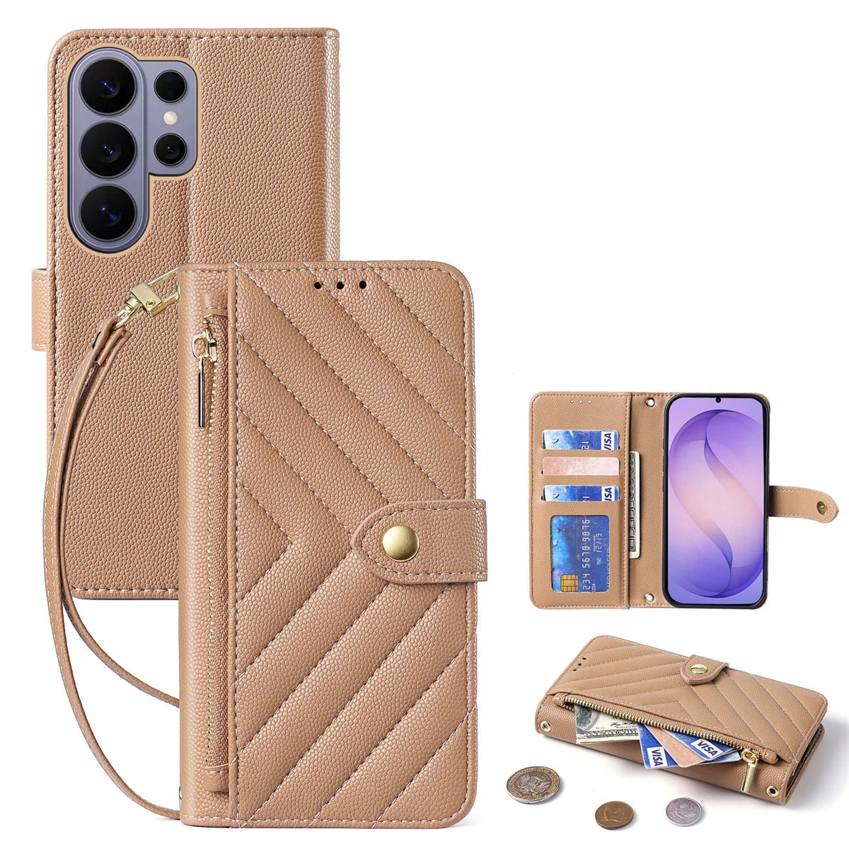 Pebbled Leather Crossbody Wallet Case for Samsung Galaxy S25 Series