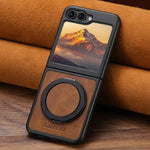 Premium Leather Magnetic Flip Case with Ring Bracket for Samsung Galaxy Z Flip 6