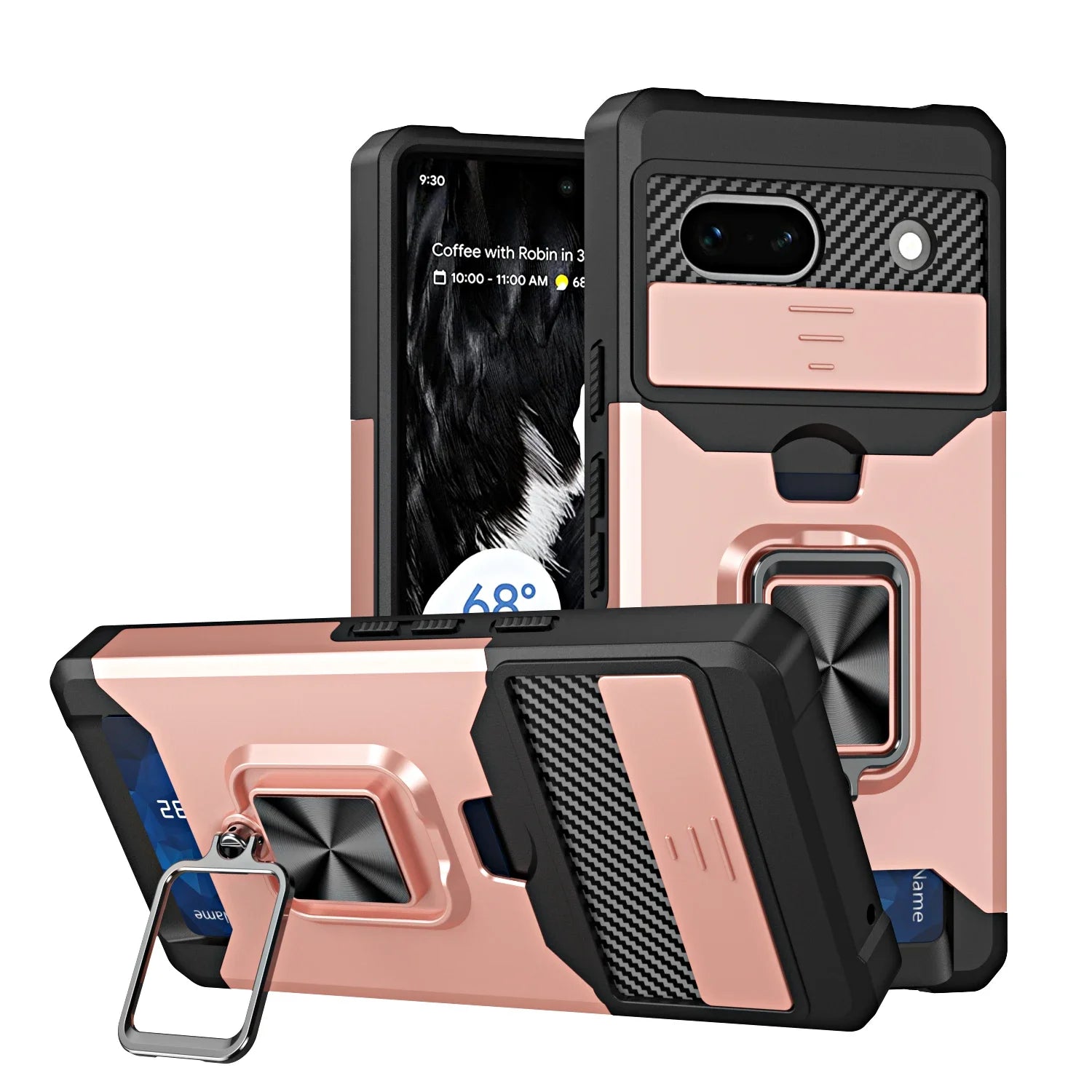 Google Pixel 7 Series TPU Frame Case with Sliding Card Slot & Kickstand Ring