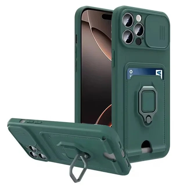 iPhone 16 Series Magnetic Wallet Case with Card Holder & Slide Camera Protection