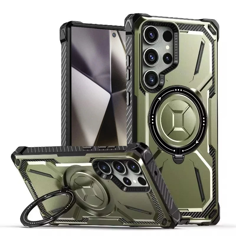 Samsung Galaxy S25 Series Heavy-Duty Hard Shell Magnetic Case with Kickstand