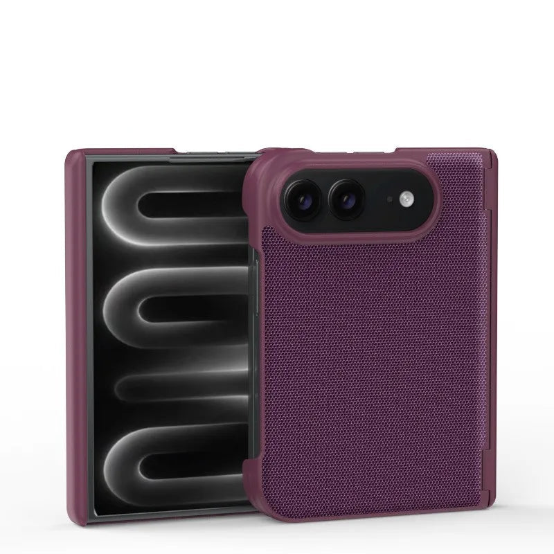 Woven Texture Vegan Leather Case with Wide Hinge Protection for iPhone Duo