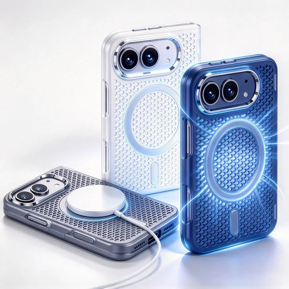 Perforated Heat-Dissipating MagSafe Case with Raised Camera Ring for iPhone Duo