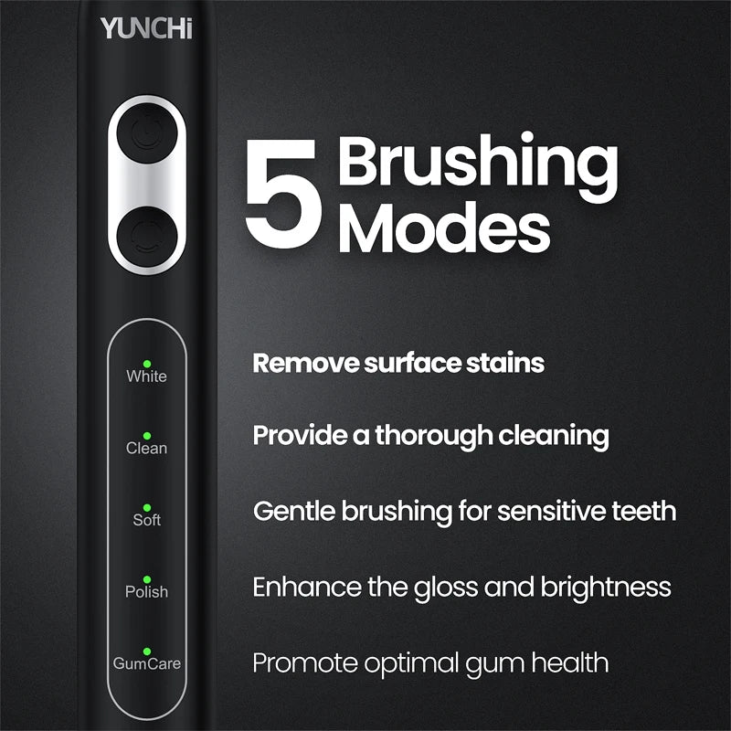 Yunchi C3 Sonic Electric Toothbrush with 5 Modes and Replacement Heads