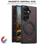 Textured Leather Magnetic Case with 360° Rotating Ring Stand for Samsung Galaxy Z Fold 7