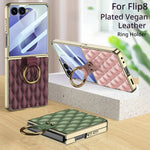 Quilted Vegan Leather Foldable Case with Metal Ring Holder at Fold for Samsung Galaxy Z Flip 8