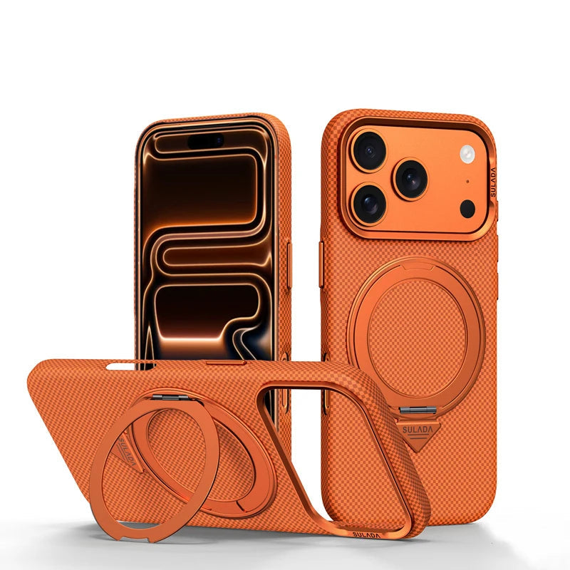 Carbon Fiber Texture MagSafe Case with 360 Rotating Kickstand for iPhone 17 Series