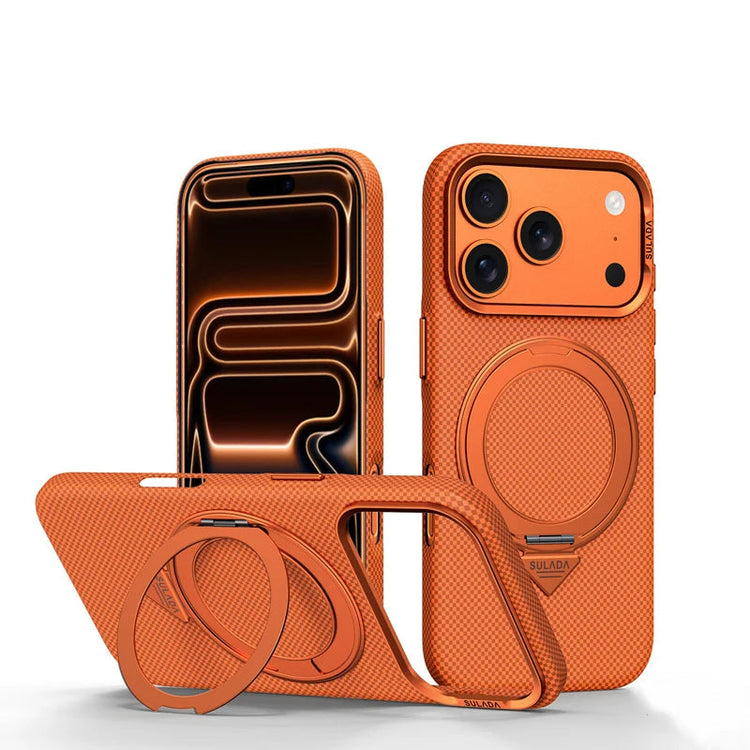 Carbon Fiber Texture MagSafe Case with 360 Rotating Kickstand for iPhone 17 Series