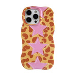 Cute Orange Leo Print & Pink Star Design Wavy Edge Case for iPhone 16 Series