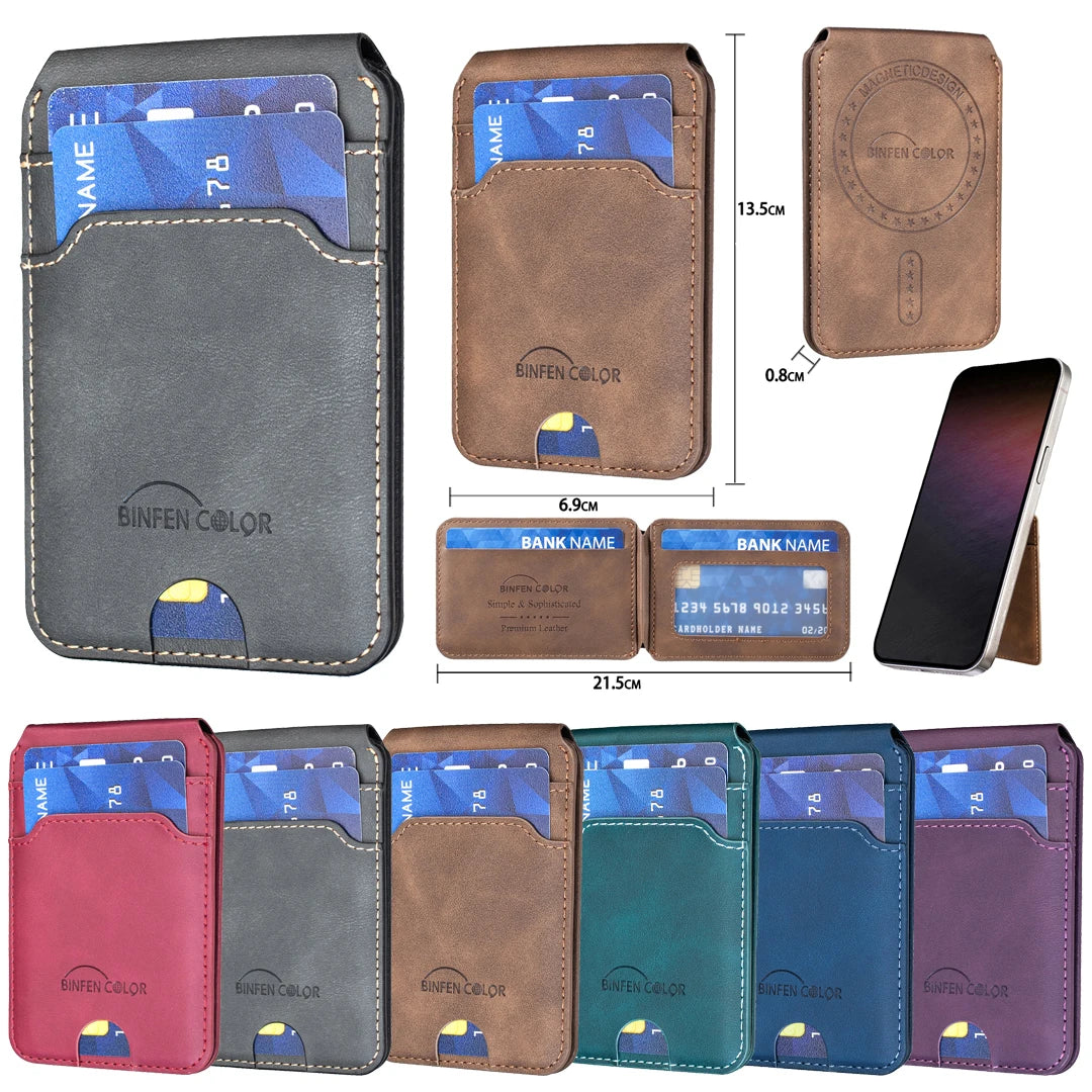 RFID Blocking Magnetic Leather Wallet with Foldable Hinge Stand