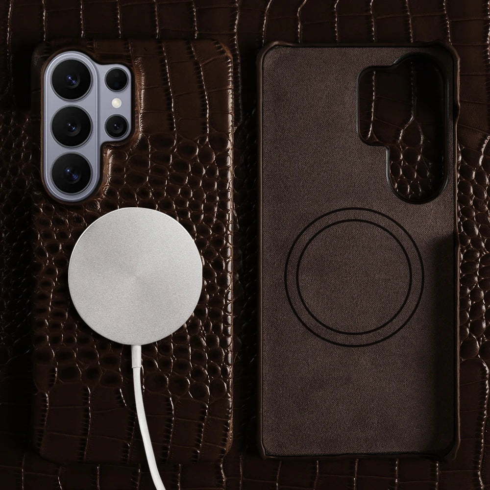 Crocodile Embossed Leather Magnetic Case for Samsung Galaxy S26 Series