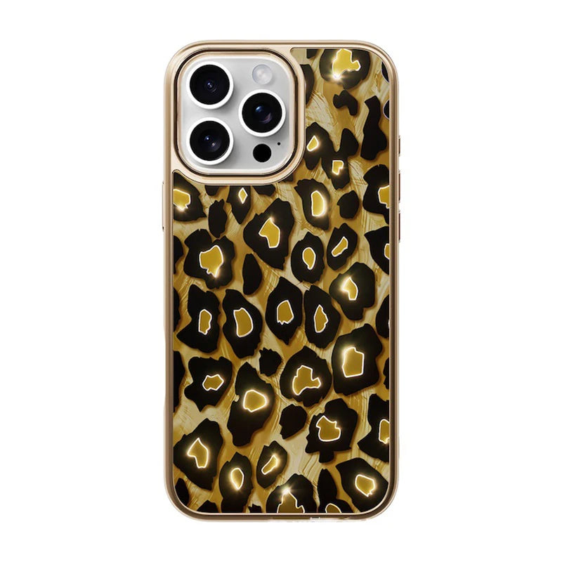 Electroplated Gilt Leopard Print Case for iPhone 15 Series
