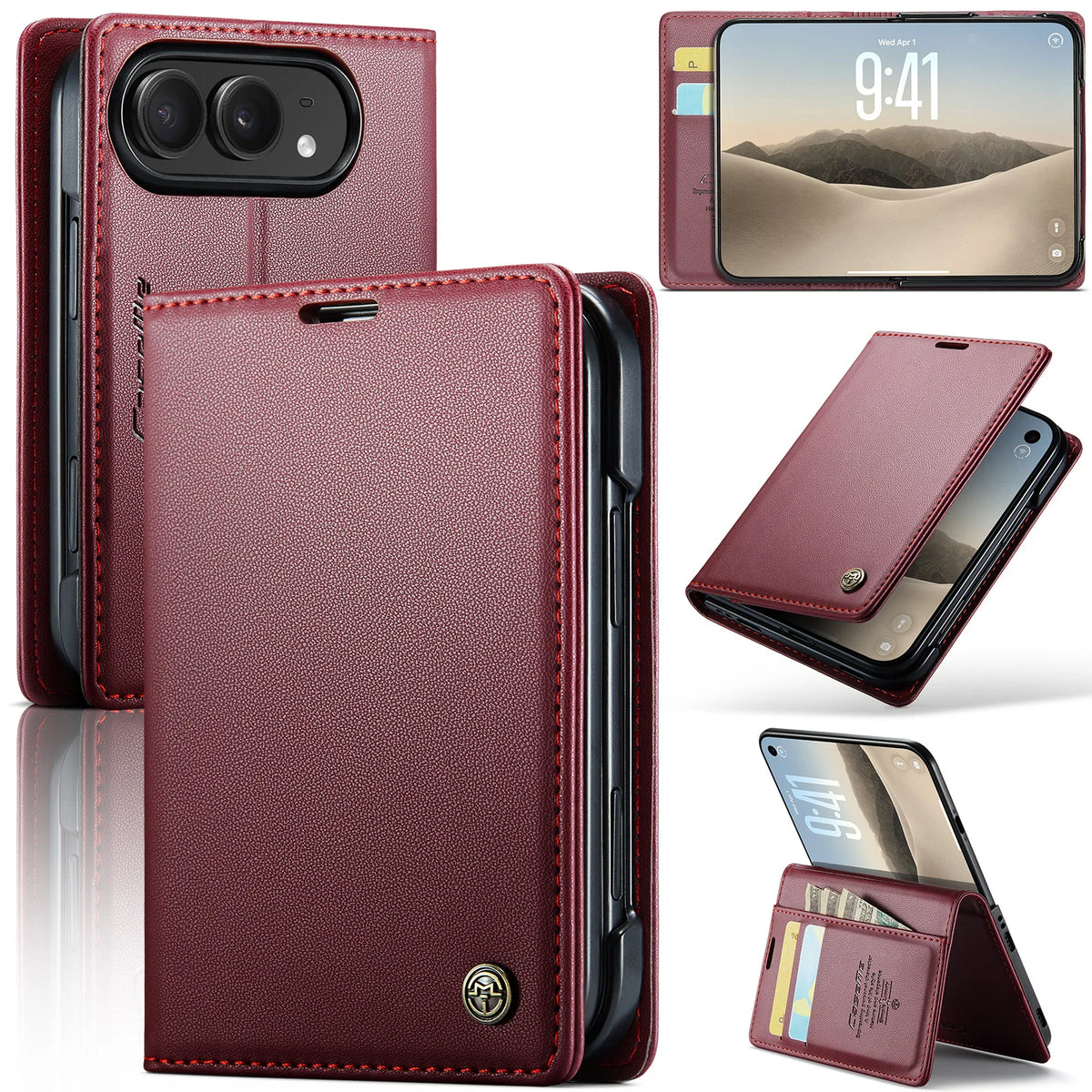 Textured Leather Kickstand Wallet Case with 2-Card Storage for iPhone Duo