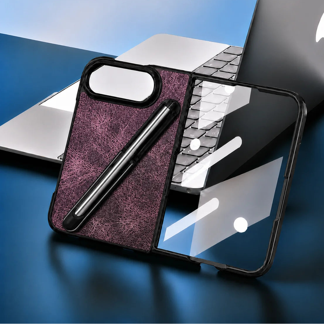Vegan Leather Foldable Case With Built-In Capacitive Stylus for iPhone Duo