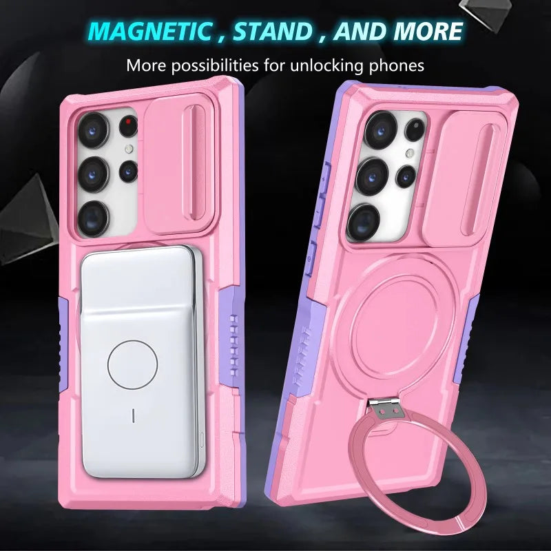 Samsung Galaxy S25 Series Magnetic Hybrid Armor Case with Ring Holder