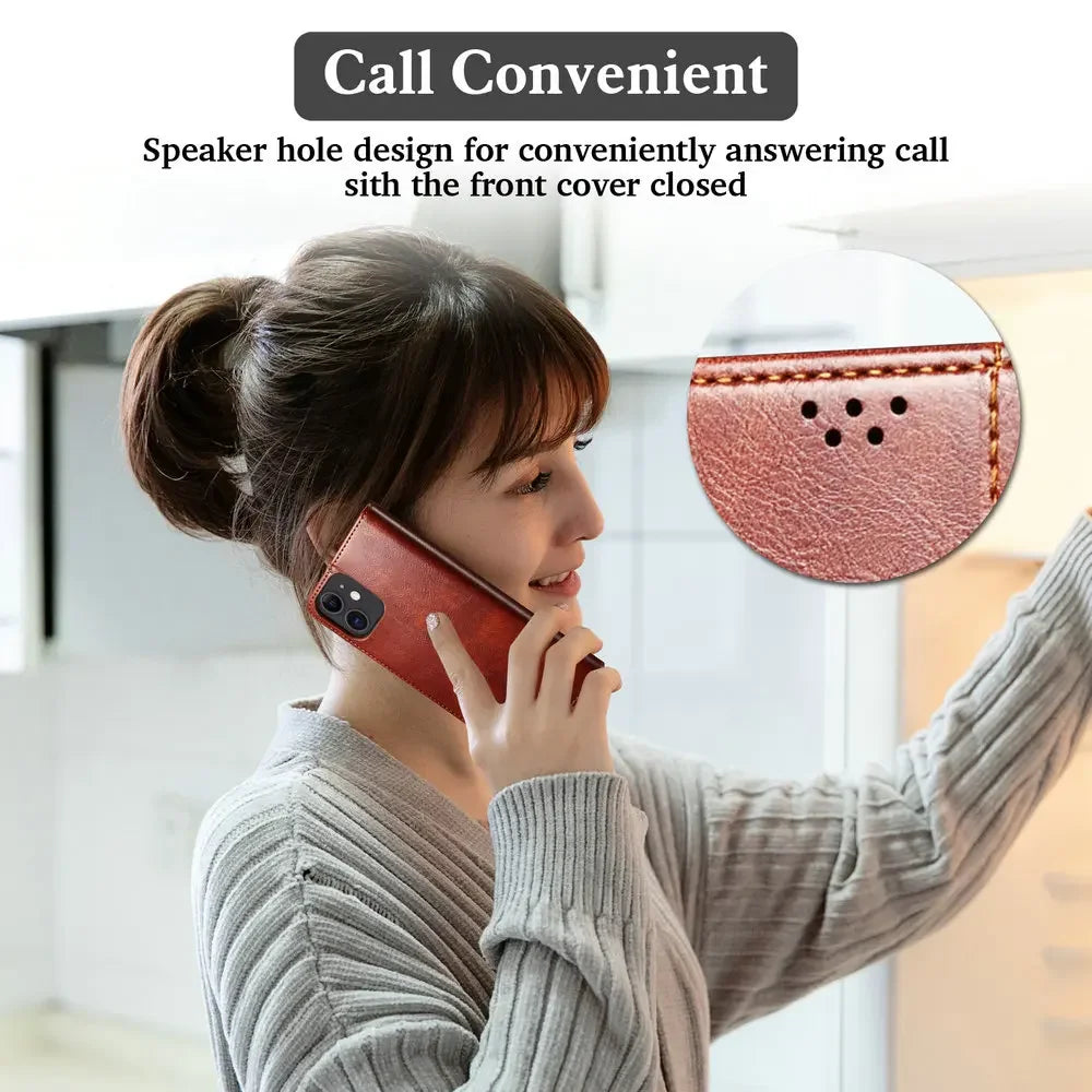 Durable Textured PU Leather Flip Case iPhone 17 Series