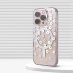 Transparent Floral MagSafe Case with Integrated Wireless Charging Ring for iPhone 15 Series
