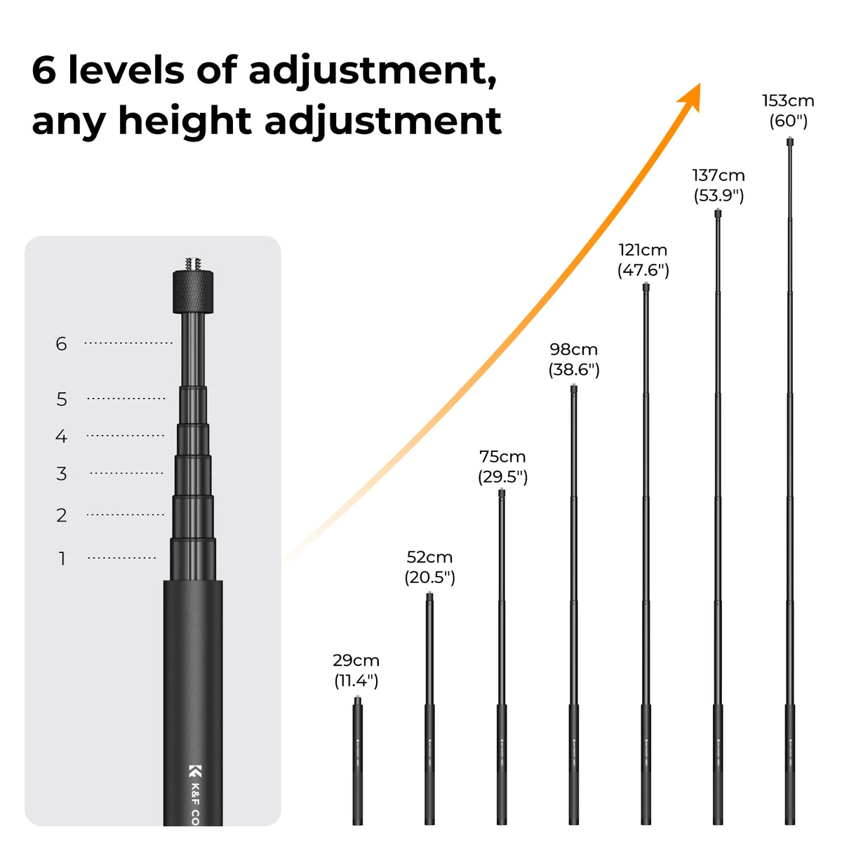 K&F CONCEPT 60 Inch Invisible Selfie Stick Extension Pole