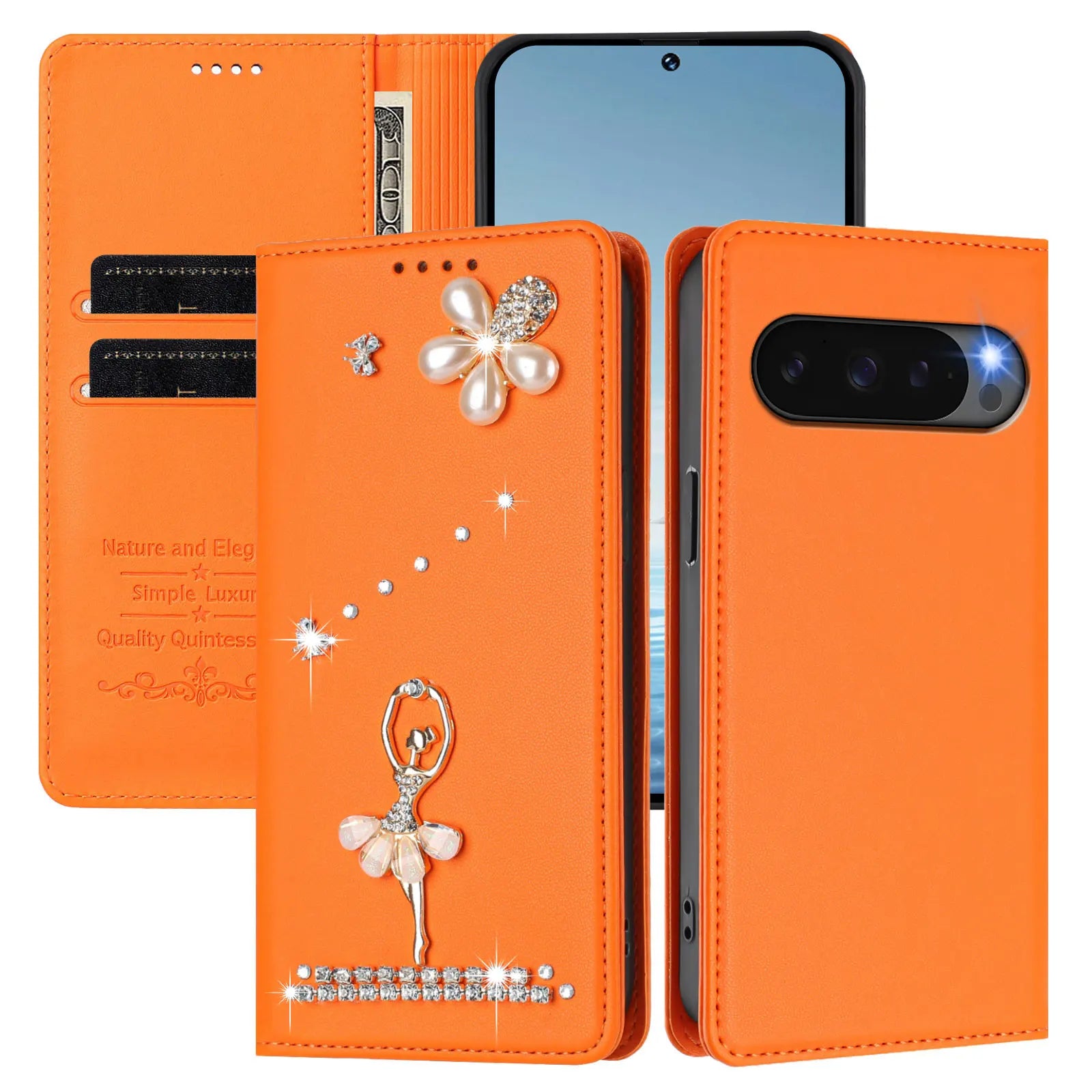 Cute Diamond Wallet Flip Case with Card Slot and Stand for Google Pixel 9 Series