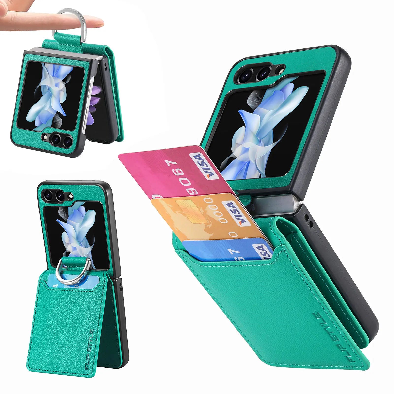 Luxury PU Leather Wallet Case with Ring for Samsung Galaxy Z Flip 5