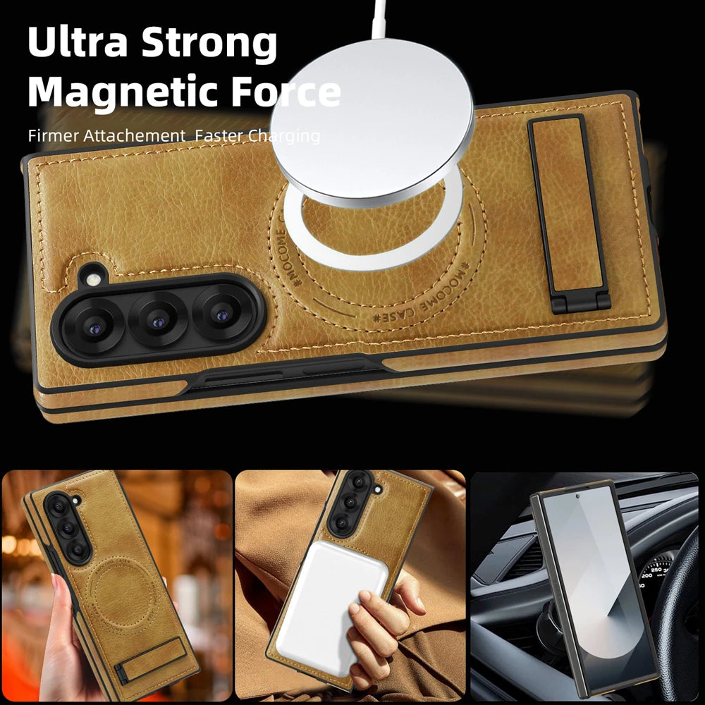 Samsung Galaxy Z Fold 6 PU Leather Magnetic Case with Kickstand