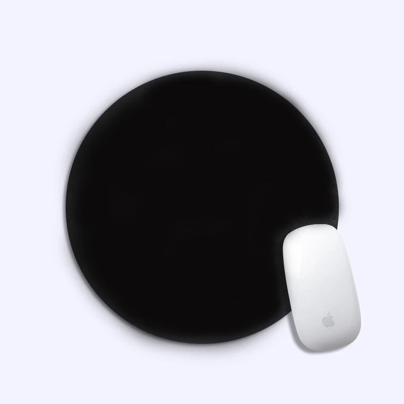 Black mouse pad with a white mouse on a light gray background