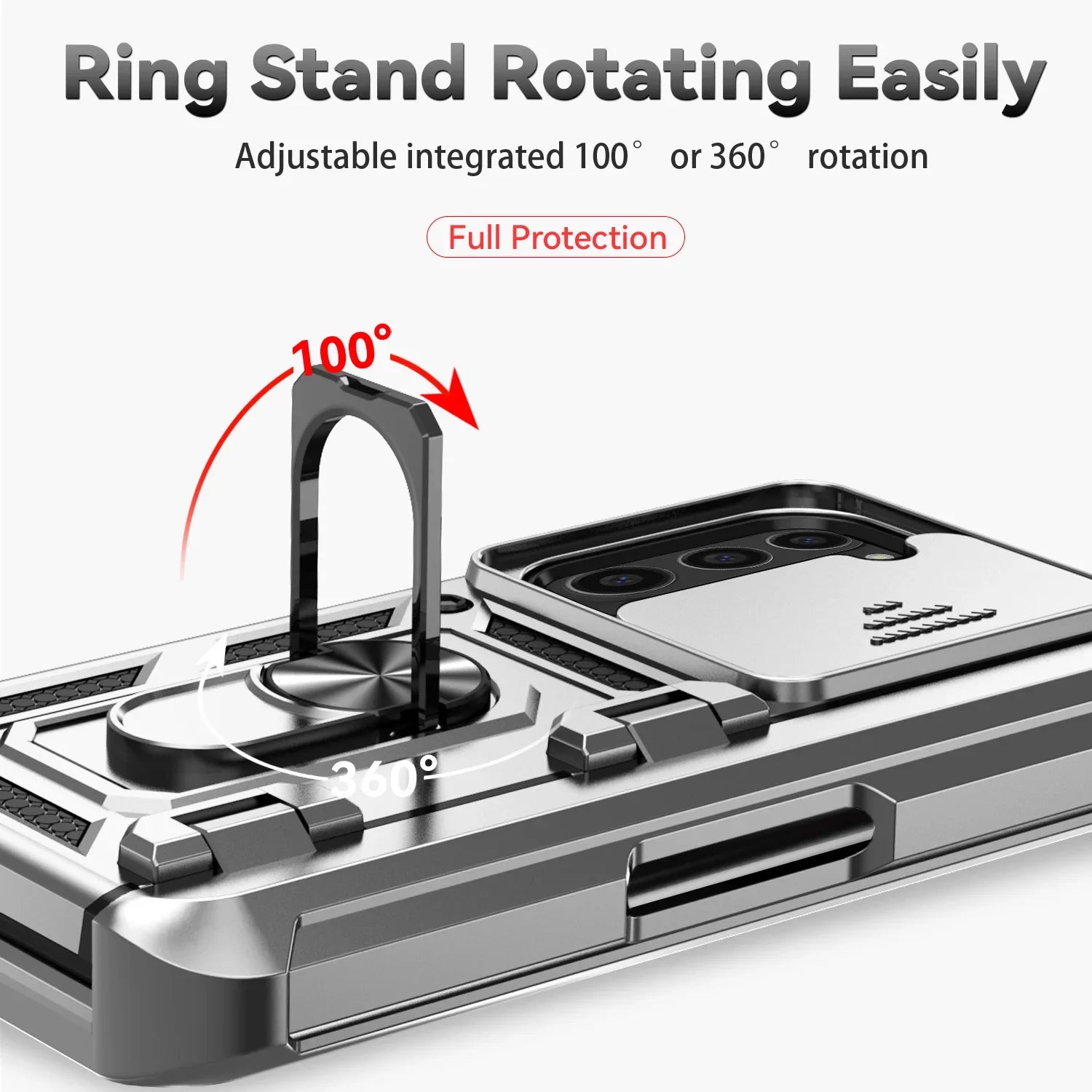 360° Protection Slide Camera Lens Armor Case with Ring Holder for Samsung Galaxy Z Fold 7