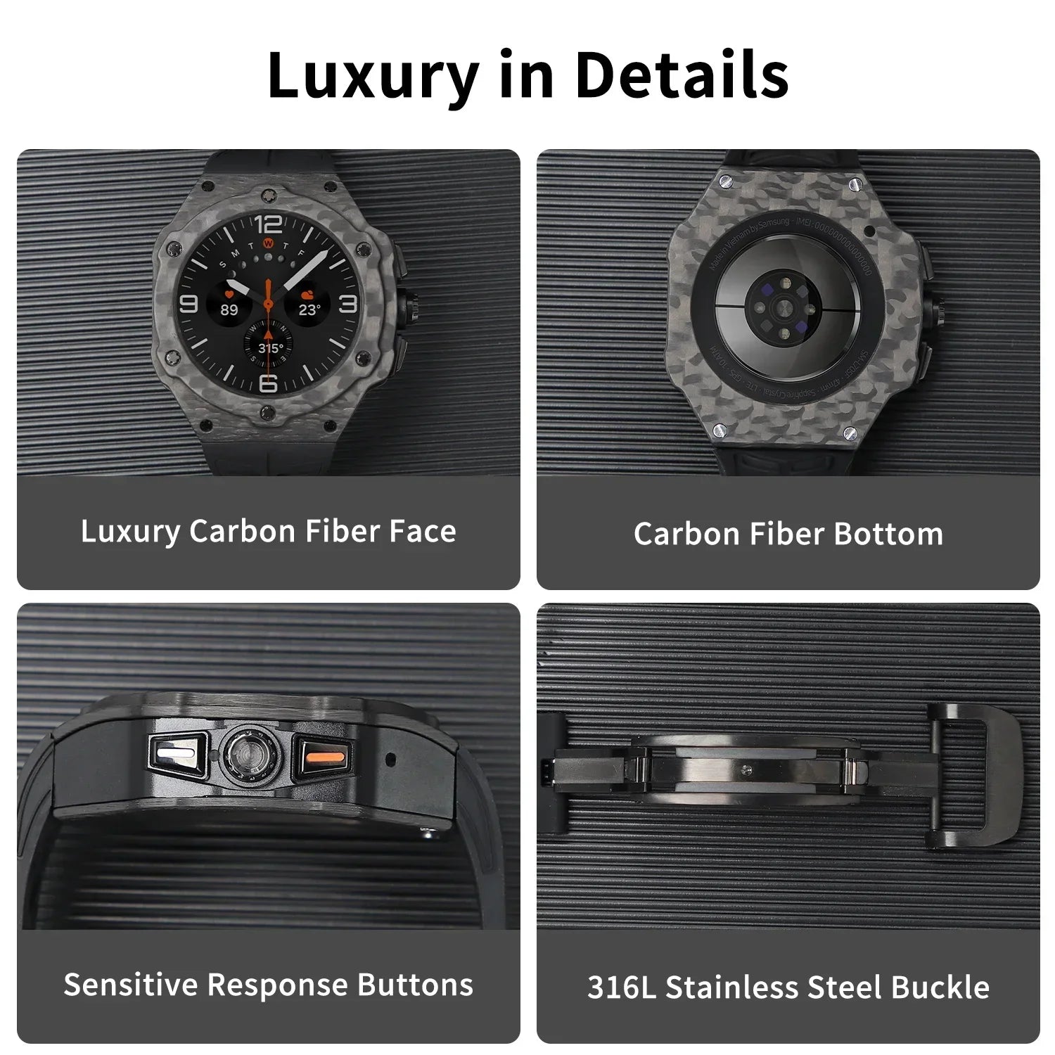 Luxury Carbon Fiber Case & Rubber Strap for Samsung Galaxy Watch Ultra and Samsung Galaxy Watch Ultra (2025)