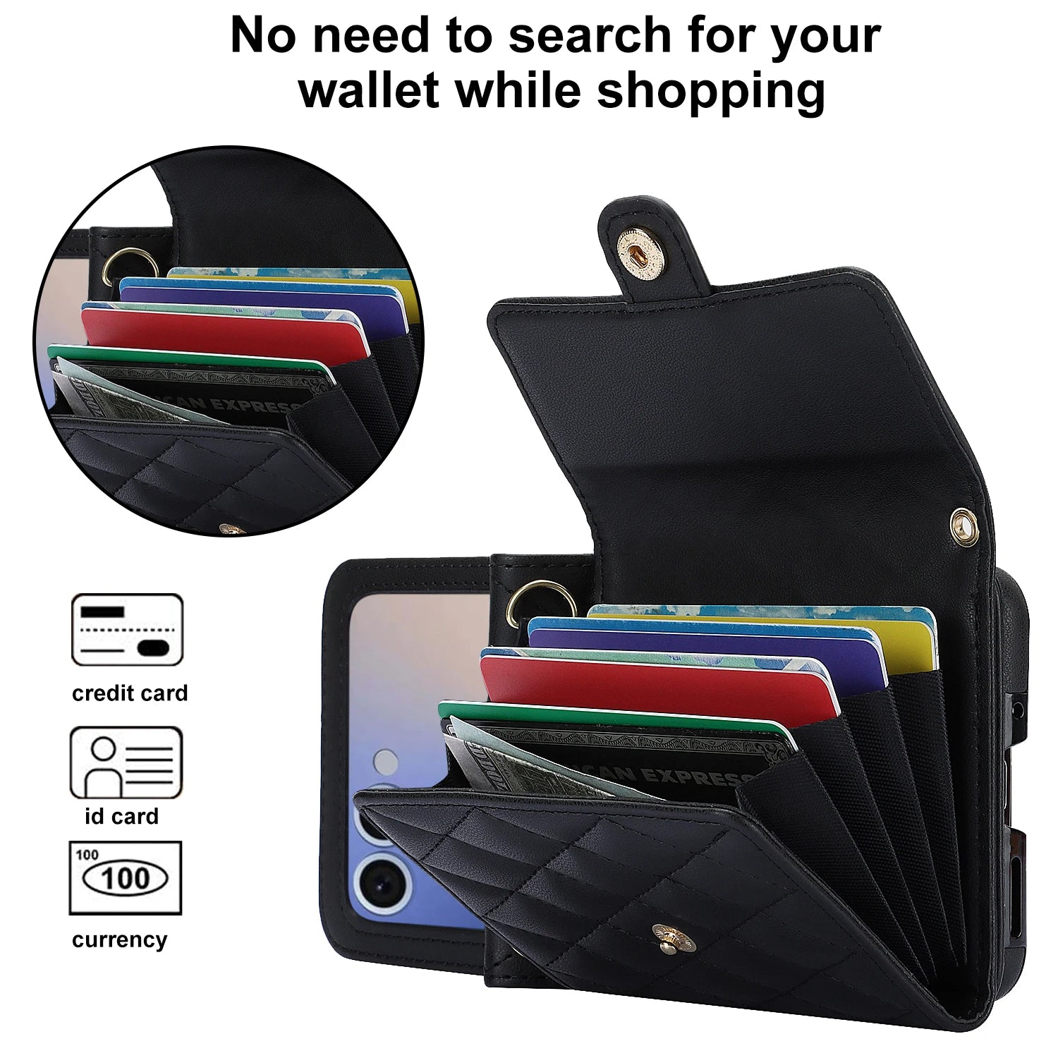 Crossbody PU Leather Phone Case with RFID Blocking & Card Slots for Samsung Galaxy Z Flip 7