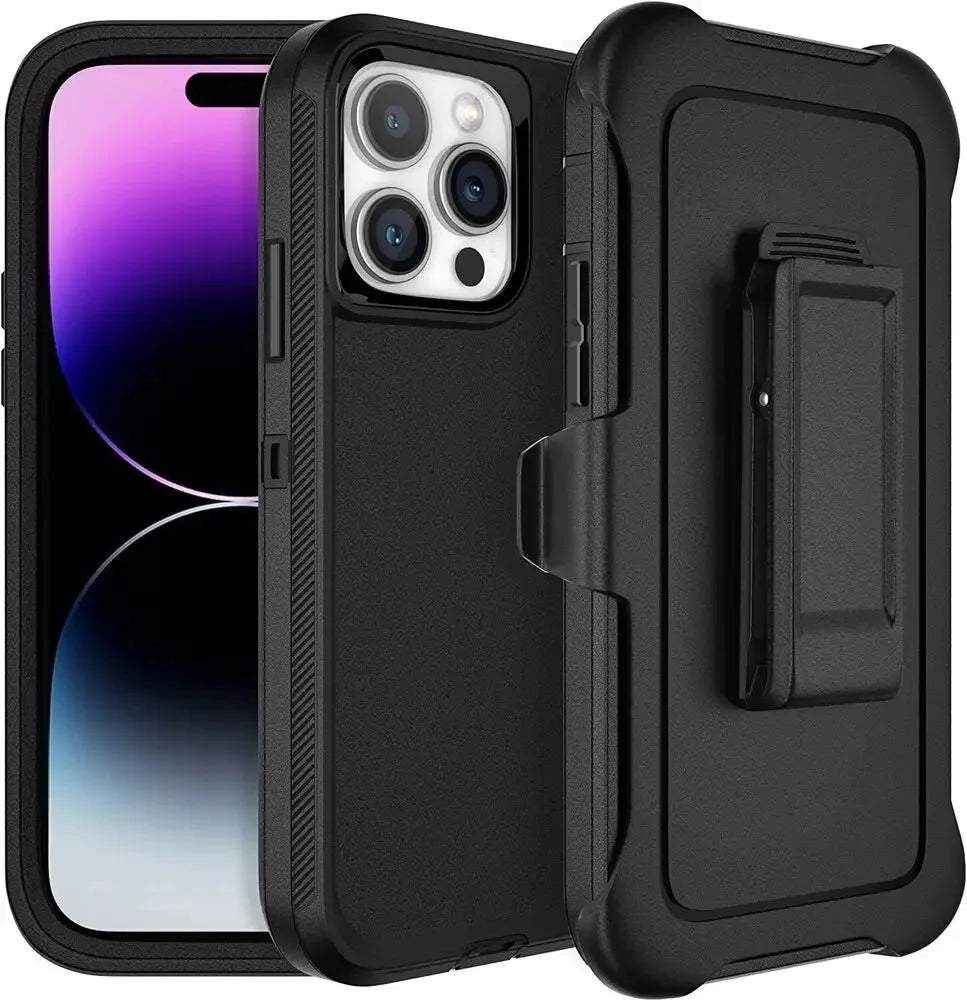 Three-Layer Shockproof Case with Belt Clip for iPhone 16 Series