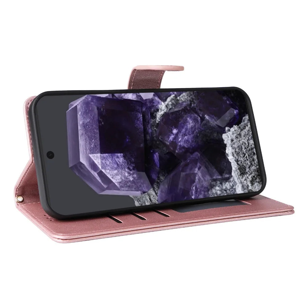 Google Pixel 9 Leather Flip Wallet Case with Wrist Strap & Card Holder