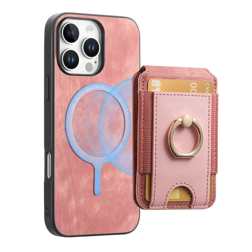 iPhone 16 Series PU Leather Case with MagSafe Support and Removable Card Holder