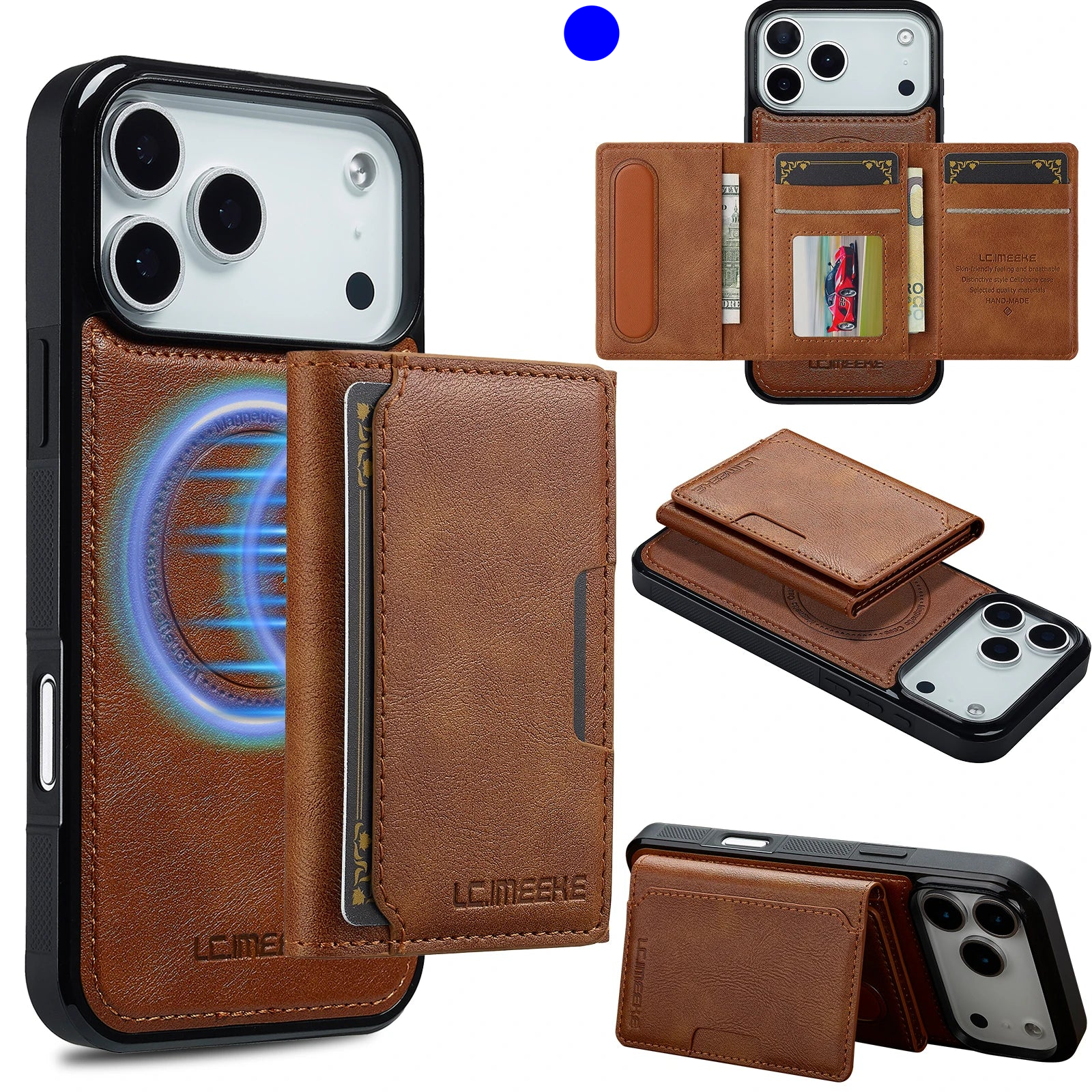 2-in-1 Detachable PU Leather MagSafe Case with RFID Card Slot for iPhone 17 Series