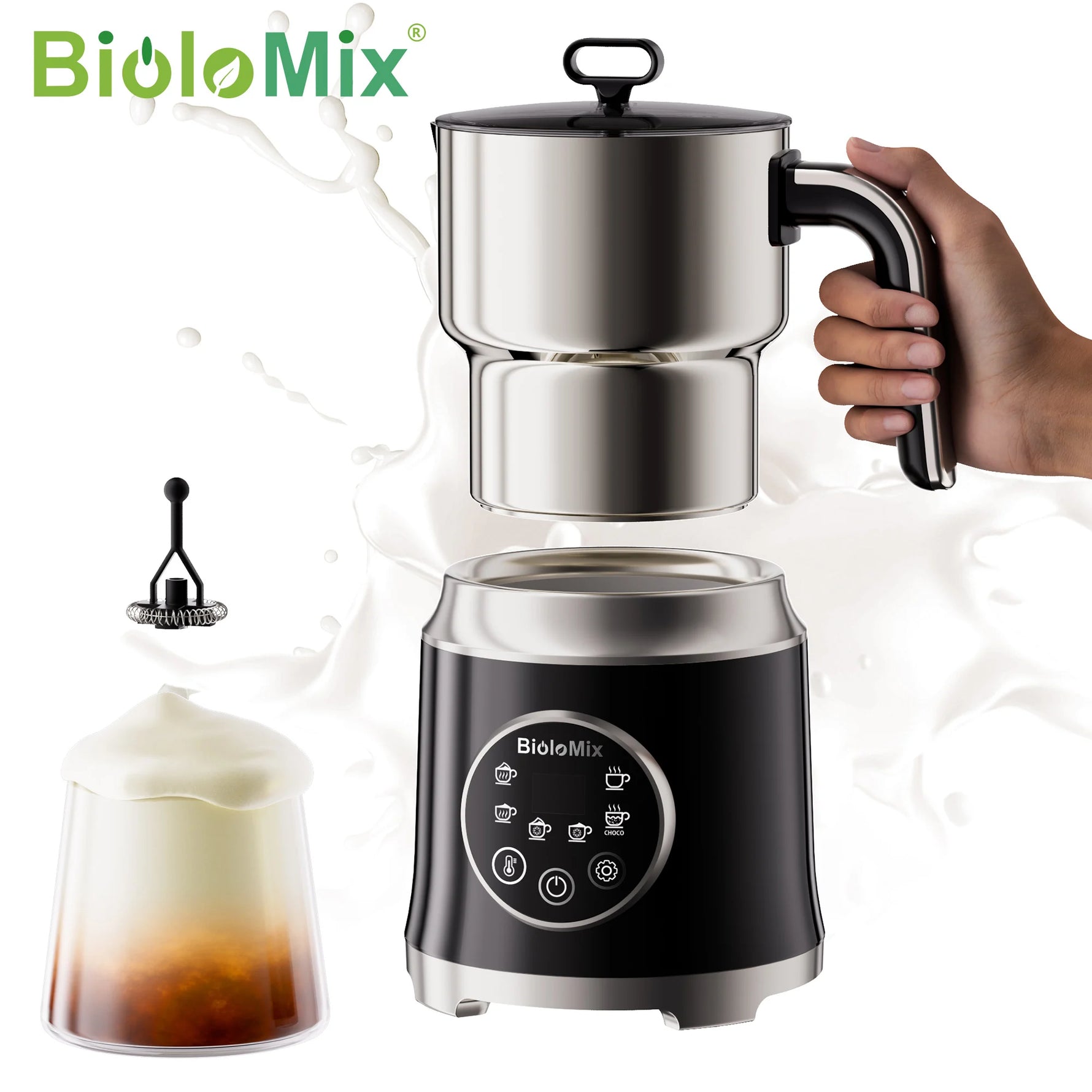 BioloMix BMF202 7-In-1 Electric Milk Frother Hot And Cold Foam Maker