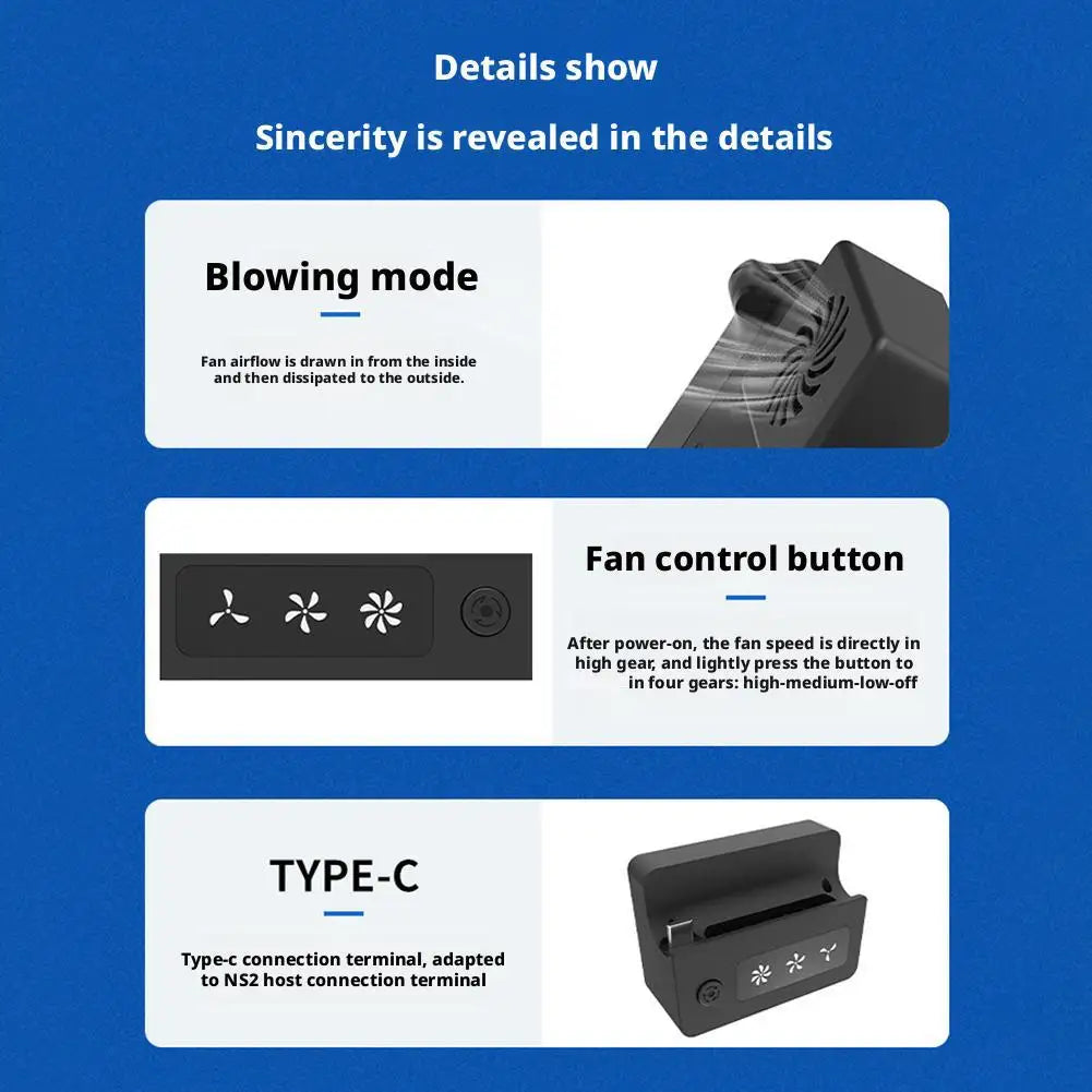 Nintendo Switch 2 Console Cooling Fan with 3-Speed Adjustment for Docking Station