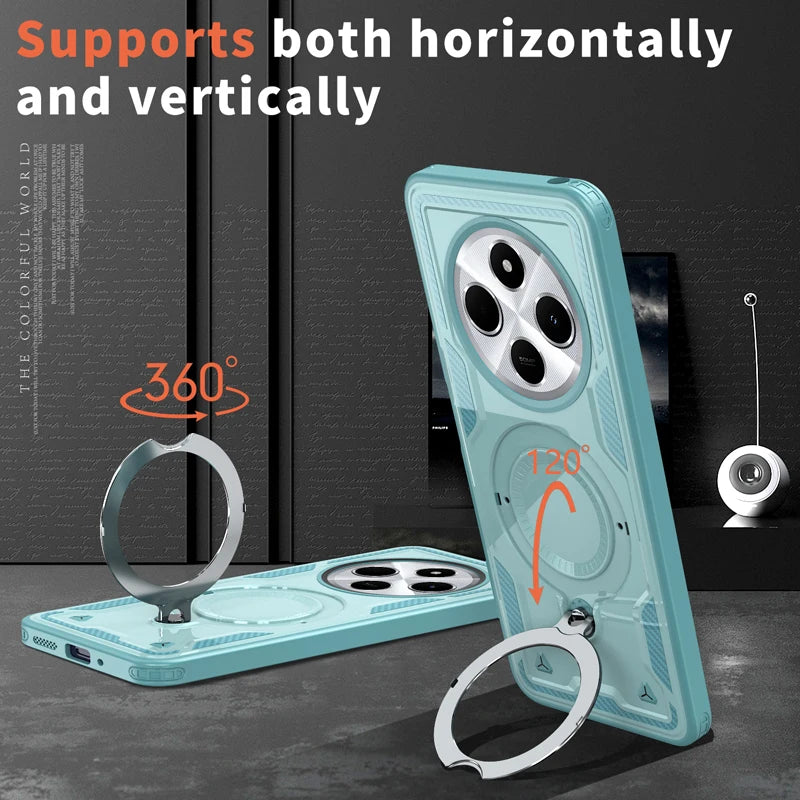 Dropproof Magnetic Case with Rotatable Ring Stand for Xiaomi Redmi 14C