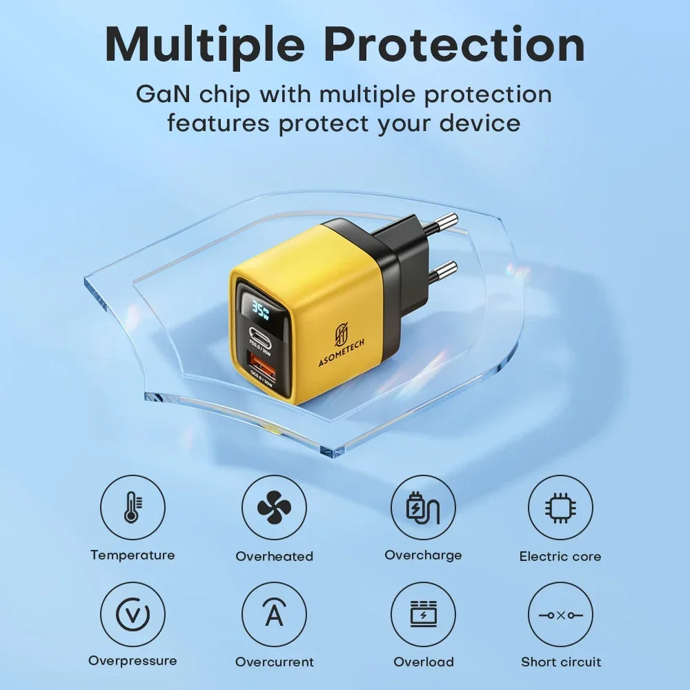 Asometech 35W USB-C GaN Fast Charger Compact Dual-Port Power