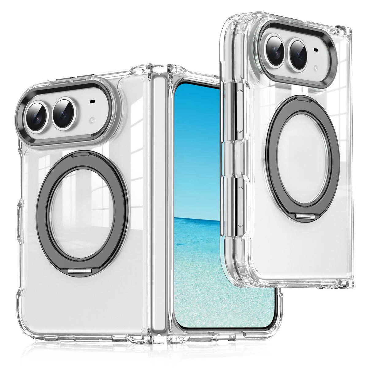 Shockproof Clear MagSafe Case with 360° Rotating Kickstand Ring for iPhone Duo