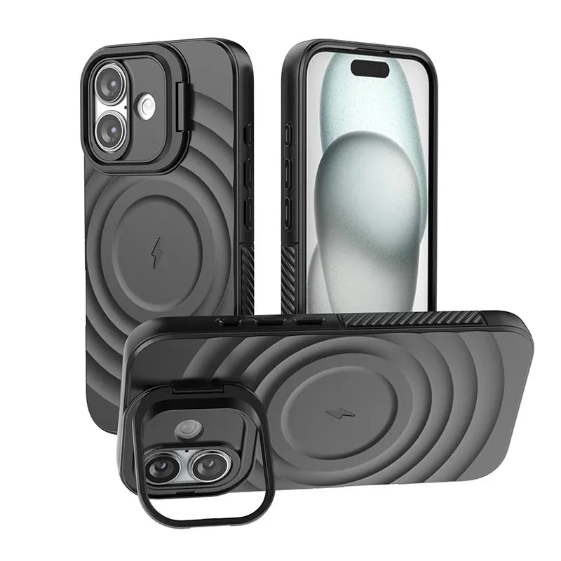 Matte Ripple Armor MagSafe Case with Foldable Stand for iPhone 16 Series