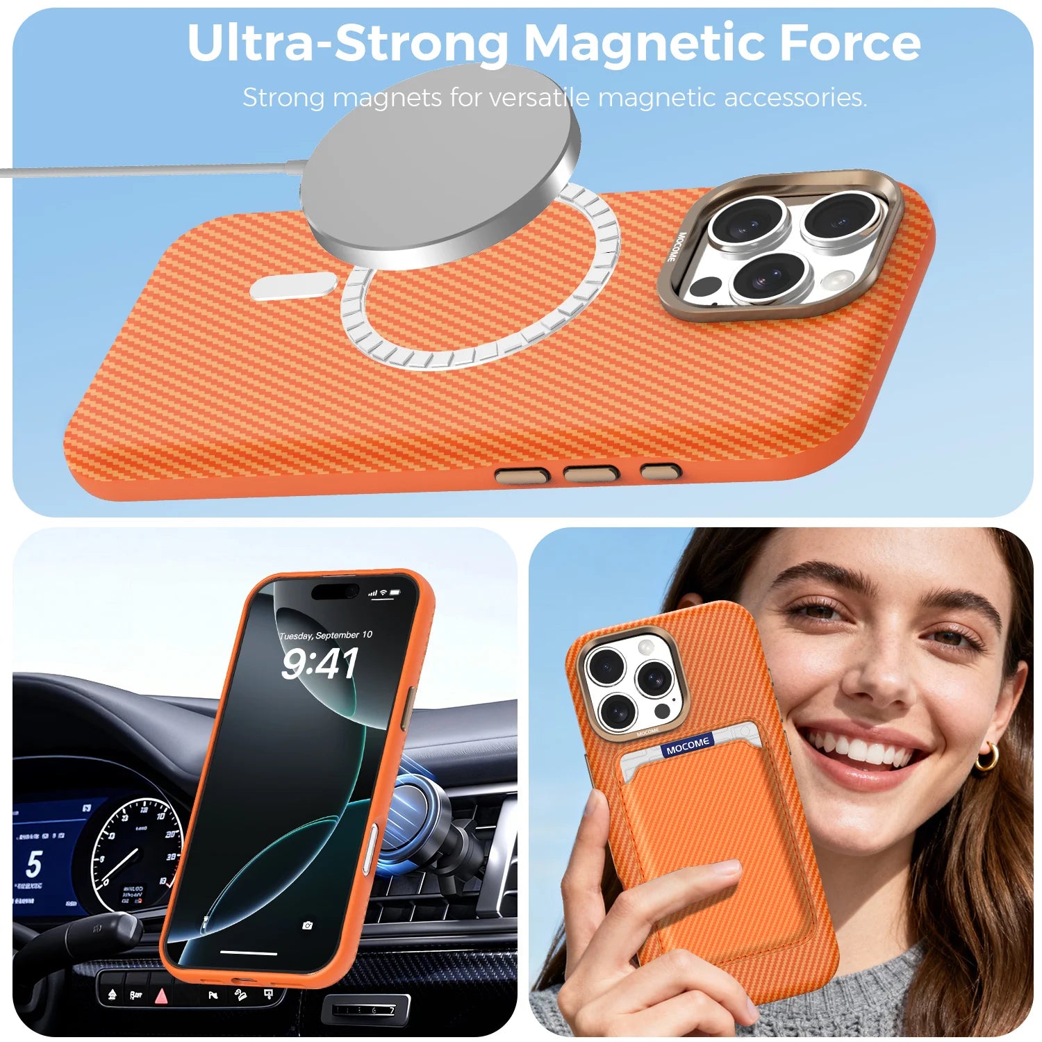 Business MagSafe Carbon Fiber Leather Case for iPhone 16 Series