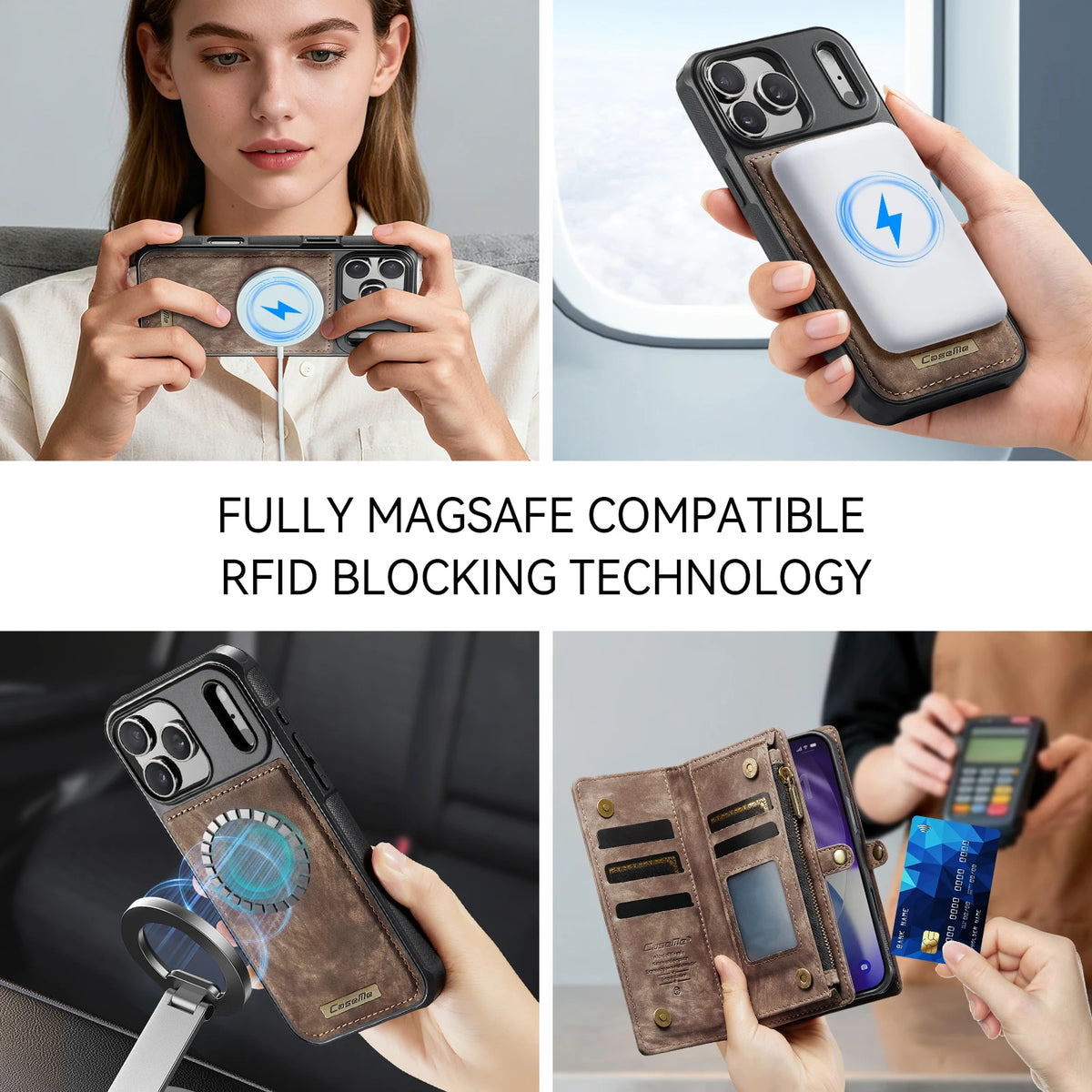 Leather Wallet Case with Zippered Coin Pouch for iPhone 18 Series