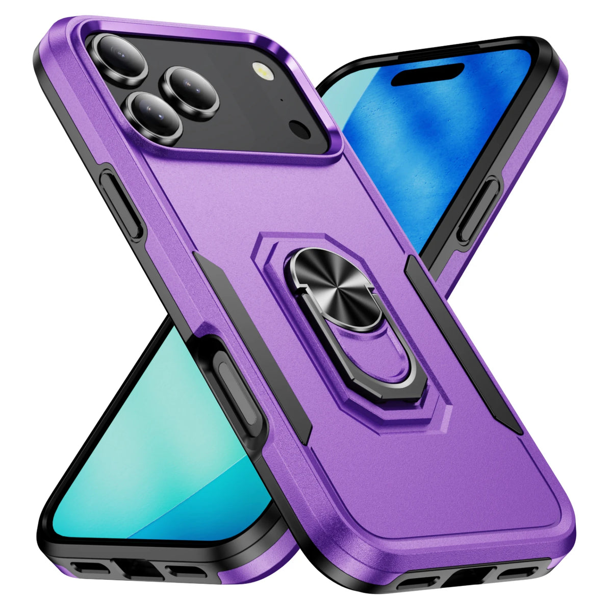 Dual-Layer Shockproof Case with 360° Rotating Ring Stand for iPhone 18 Series