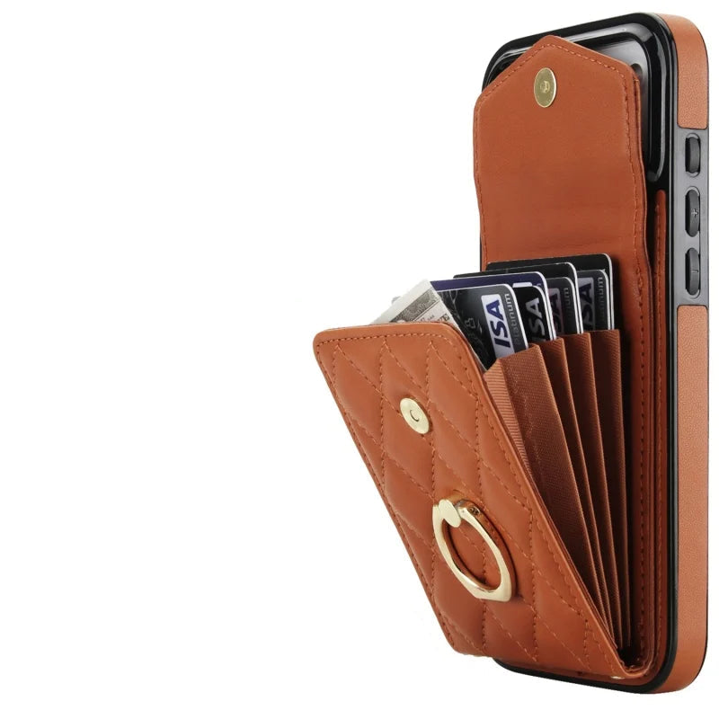 Premium Leather Wallet Case with Ring and Lanyard for iPhone 17 Series