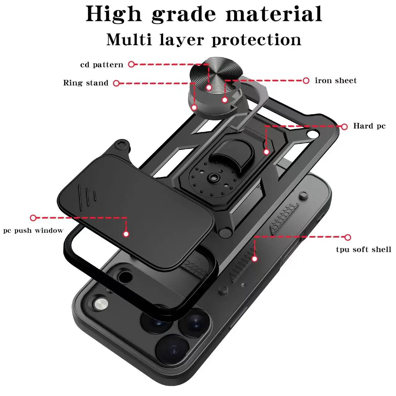 Shockproof Armor Case with Sliding Lens Cover for iPhone 17 Series