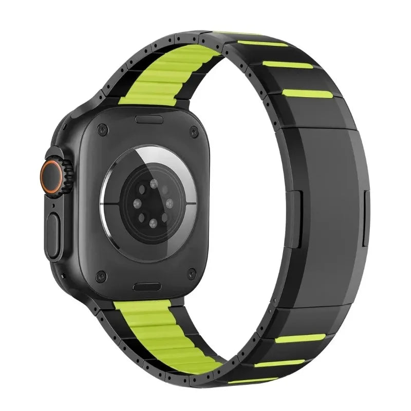 Steel and Fluororubber Segmented Bracelet Band with Removable Links for Apple Watch