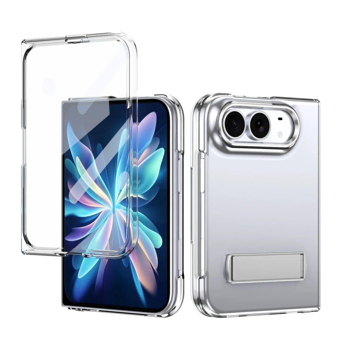 Transparent Kickstand Case with Tempered Glass Screen Protector for iPhone Duo