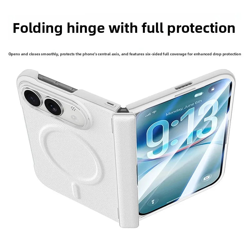 Vegan Leather Shockproof Foldable Case with Full Hinge Protection for iPhone Duo